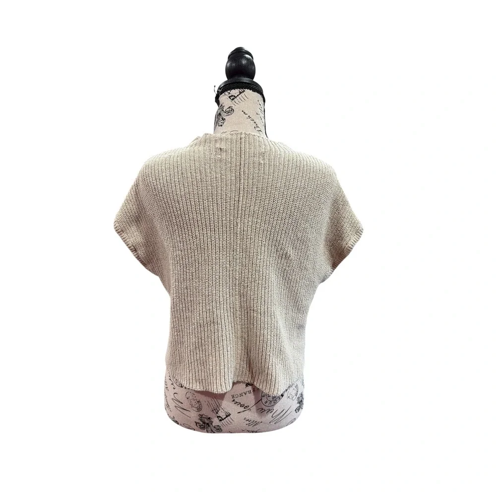 Free People FP Beach Tan Beige Ribbed Cotton Mock Neck Sweater‎ Vest Small